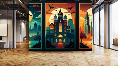 The collection includes three posters featuring castles and bats Wall mural