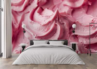 Close-up of pink icing frosting with smooth, wavy patterns. bakery and dessert background. ice cream Wall mural