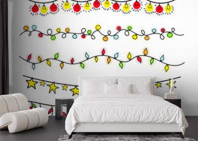 vector set hand draw christmas lights. festive garland for decor drawing doodle Wall mural