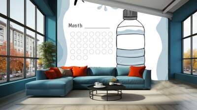 Water balance vector calendar. Water monthly tracker. Water consumption per week and month Wall mural