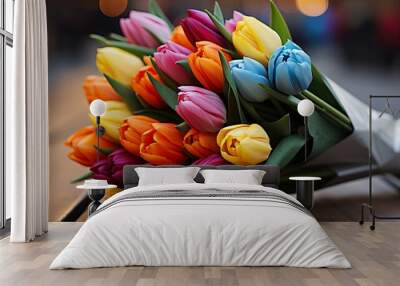 Urban homes blossoming with tulips  a captivating display of spring romance and renewal Wall mural