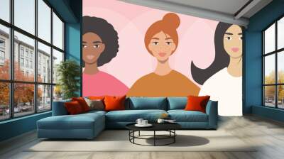 vector illustration in flat style - three women of different races, female diversity Wall mural