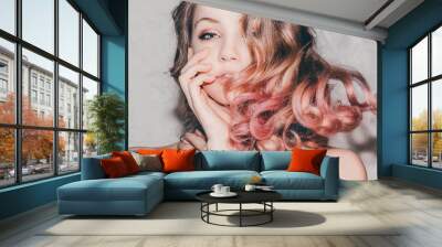 Blonde girl with curly hair/advertising  Wall mural