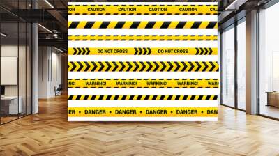 Caution tape set of yellow warning ribbons. Wall mural