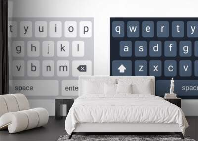 Smartphone keyboard in light and dark mode, keypad alphabet buttons in modern flat style, mobile phone tab concept for white and black color text app, vector illustration. Wall mural