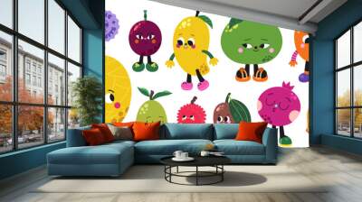 Cute cartoon exotic and tropical fruits illustrations vector set. Part one. Wall mural