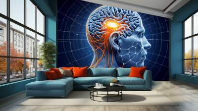 A Futuristic Profile of the Human Brain: Exploring Neurobiology Through Digital Circuits and Neural Networks in a High-Tech Medical Context of Artificial Intelligence and Science Wall mural