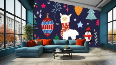 Big Christmas collection with traditional Christmas symbols and decorative elements. Christmas banner. Wall mural