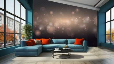 Dust light. Bokeh light lights effect background. Sparkling golden particles. Christmas background from shining dust. Wall mural