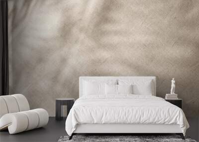 Floral sunlight shadows on a neutral beige cloth, aesthetic minimalist natural background with copy space Wall mural