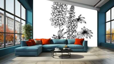 Vector illustration of lupine flower in engraving style Wall mural