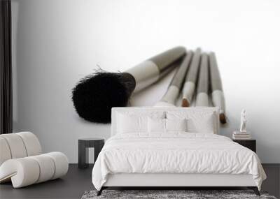 set of make-up brushes on white Wall mural