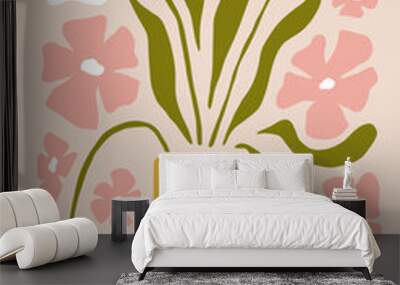 Modern floral posters with flowers. Abstract art.  Wall mural