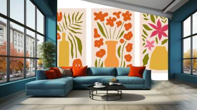 Modern floral posters with flowers. Abstract art.  Wall mural