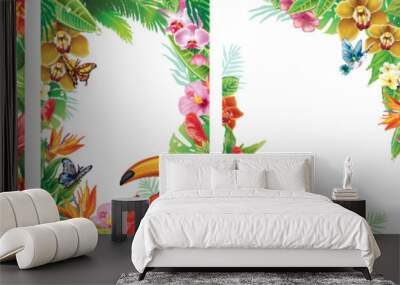 Set of Frames and from Tropical Flowers and Tropical Leaf Wall mural