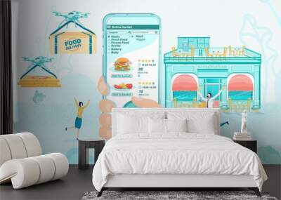 Restaurant Food Delivery Mobile Phone App Wall mural