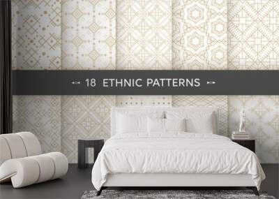 Set of 18  ethnic patterns. Background in the boho style, geometric vector seamless patterns.Seamless vector tribal texture. Wall mural