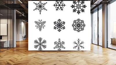 Snowflake vector icon background set white color. Xmas frost flat isolated silhouette symbol Wall mural