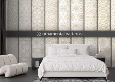 Super Big set of 32 oriental patterns. White and gold background with Arabic ornaments. Patterns, backgrounds and wallpapers for your design. Textile ornament. Vector illustration. Wall mural