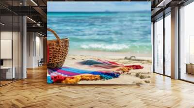 Tranquil beach relaxation scene with accessories Wall mural