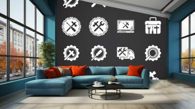 Fix and service related icons set on background for graphic and web design. Creative illustration concept symbol for web or mobile app Wall mural