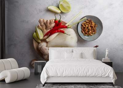 Ingredients for spicy asian food with fried insect Wall mural