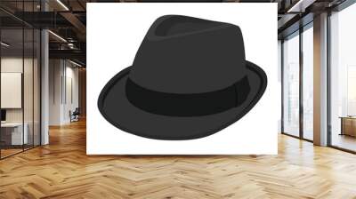 Black vintage fedora noir hat isolated on white background. Wall mural