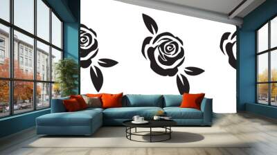 Decorative black rose with leaves Wall mural