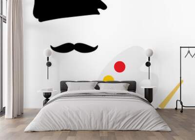 Vector illustration of painter in painter hat with mustache and holding paint palette and paintbrush. Wall mural