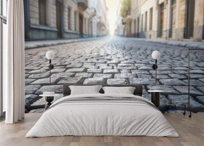 Empty Cobblestone Street in Historical European City at Sunrise Wall mural