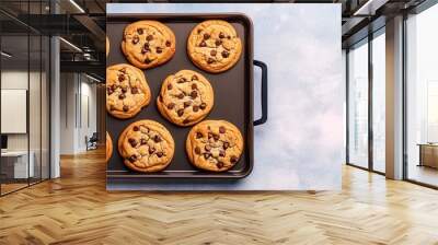 Freshly Baked Chocolate Chip Cookies on a Baking Tray Wall mural