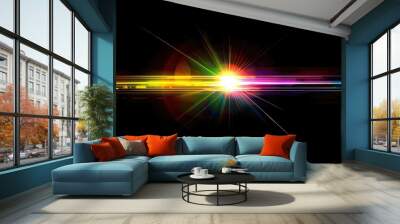 Vibrant Light Flare and Colorful Streaks on Black Background Wall mural