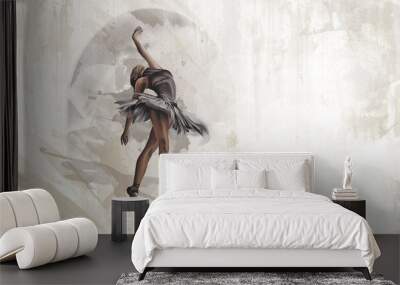 flare of an arch in a watercolor style in which a drawn ballerina is painted on a textured background, photo wallpaper for the interior Wall mural