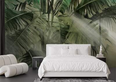 large leaves art tropical pattern photo wallpaper in the room Wall mural