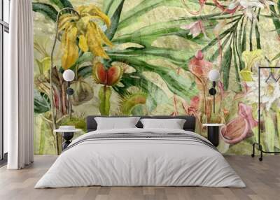 textured background which depicts tropical plants art drawing photo wallpaper Wall mural