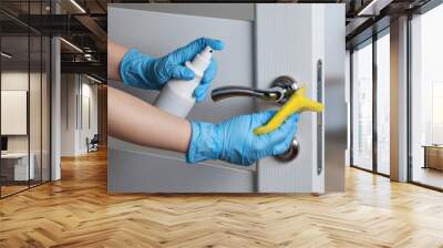 Cleaning door handles with an antiseptic during a viral epidemic Wall mural