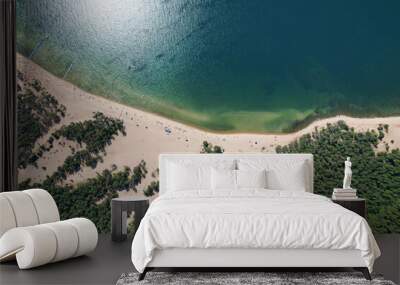 The beautiful seashore with turquoise water , sandy beach. Vacation by the sea in summer. Aerial view . Wall mural