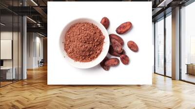 Cocoa powder and beans in white bowl Wall mural