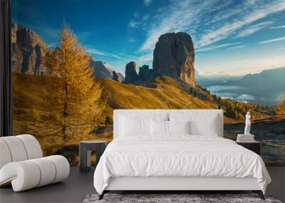 Landscape of beautiful autumn picturesque Cinque torri mountains Wall mural