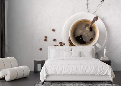 Morning black coffee in white cup Wall mural