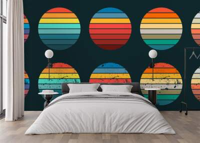 Sun 80s in retro style. Retro sunset collection. Set Wall mural