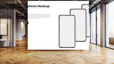 Three phones in a row realistic smartphone template mockup for user experience presentation. Stylish concept design for websites, applications and landing pages. Wall mural