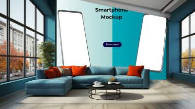 Two Rotated 3d smartphone mockup template for application presentation and user experience design. Wall mural