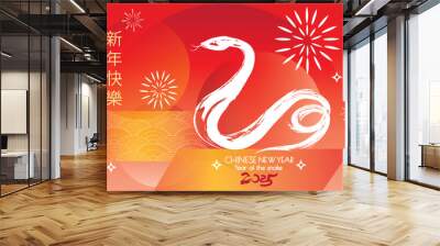 Chinese New Year 2025 is the year of the snake. White snake illustrations, horizontal design, banners. Red traditional Chinese vector design with snakes. Lunar New Year's Eve Wall mural