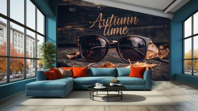 Autumn Time: Sunglasses and the Colors of Fall in the Background Wall mural