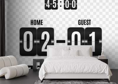 Mechanical scoreboard. Football vector illustration isolated on transparent background. Hour counter Retro vintage countdown design with time. Black countdown timer with white numbers. Vector templat Wall mural