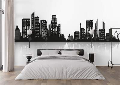 Vector city silhouette in a flat style. Modern urban landscape.vector illustration Wall mural