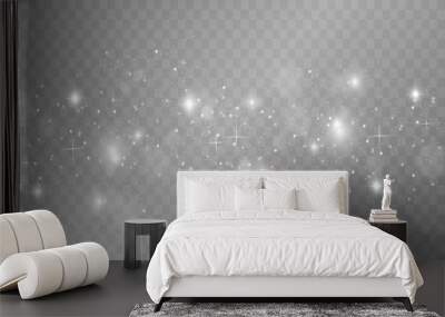 White sparks and golden stars glitter special light effect. Vector sparkles on transparent background. Christmas abstract pattern. Sparkling magic dust particles Wall mural