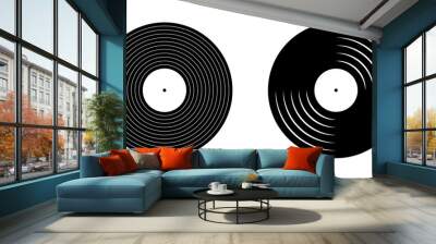 Black vinyl record icons. LP or long play music plates for gramophone isolated on white background. DJ techno party equipment. 70s 80s 90s discotheque nostalgia concept. Vector graphic illustration. Wall mural