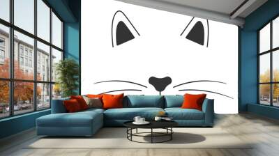 Cat muzzle with ears and whiskers, nose, mouth. Cute animal mask filter. Signboard design for pet grooming and bathing salon or stuff store isolated on white background. Vector graphic illustration Wall mural